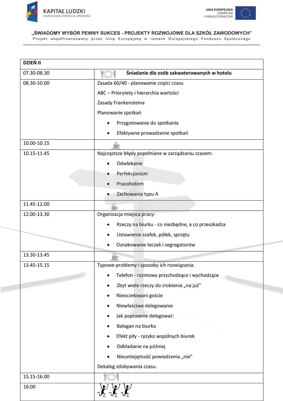 45 Najczęstsze błędy popełniane w zarządzaniu czasem: Odwlekanie Perfekcjonizm Pracoholizm Zachowania typu A 11.45-12.00 12.00-13.
