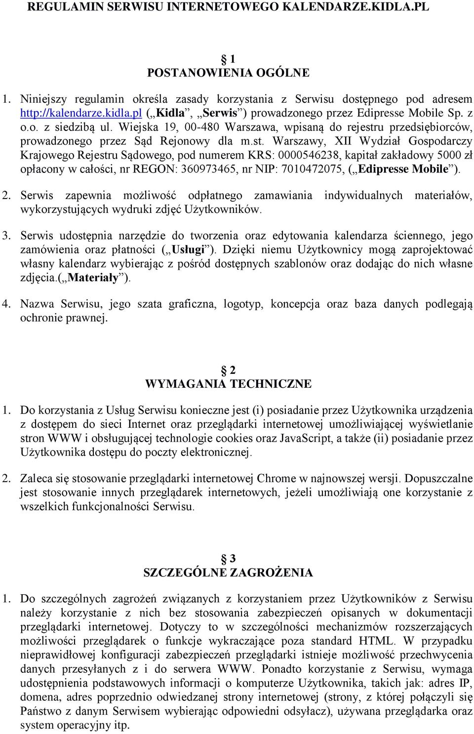 u przedsiębiorców, prowadzonego przez Sąd Rejonowy dla m.st.