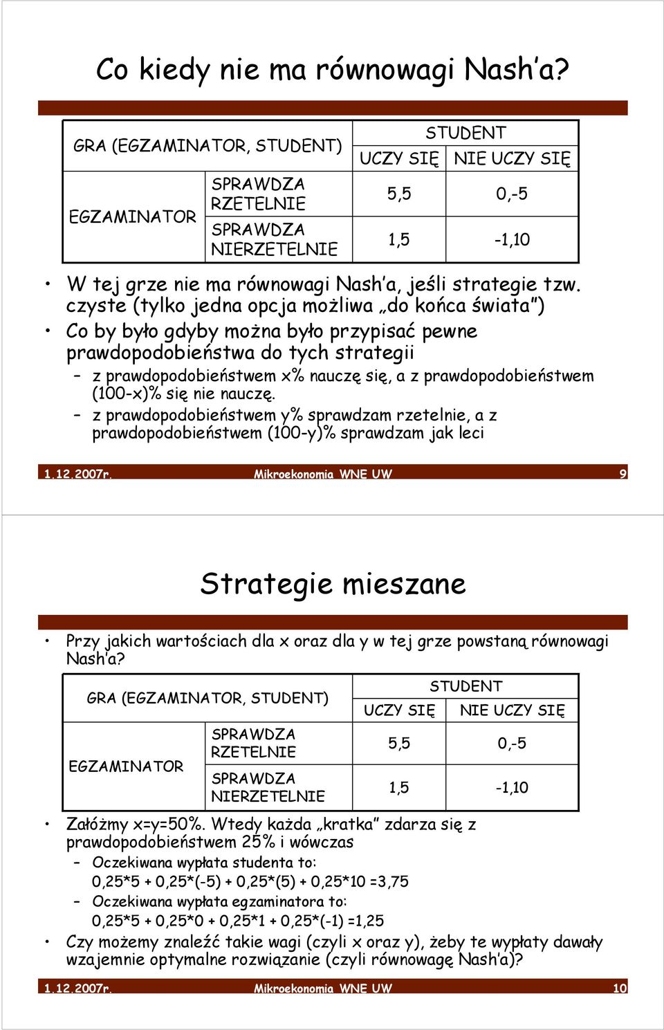 (100-x)% się nie nauczę. z prawdopodobieństwem y% sprawdzam rzetelnie, a z prawdopodobieństwem (100-y)% sprawdzam jak leci 1.12.2007r.