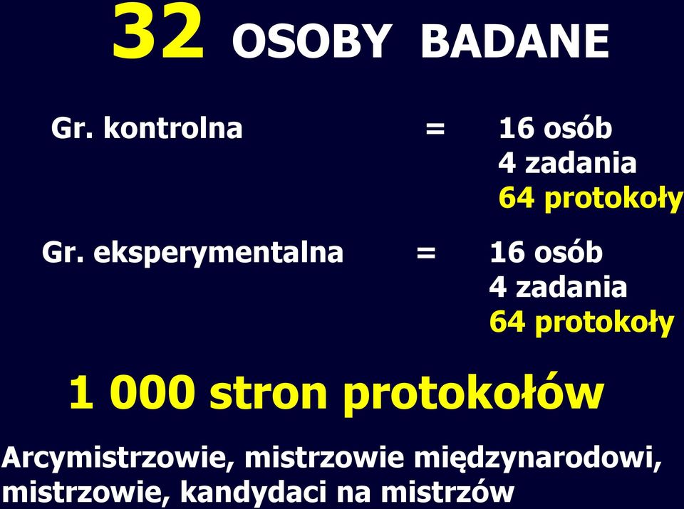 eksperymentalna = 16 osób 4 zadania 64 protokoły 1