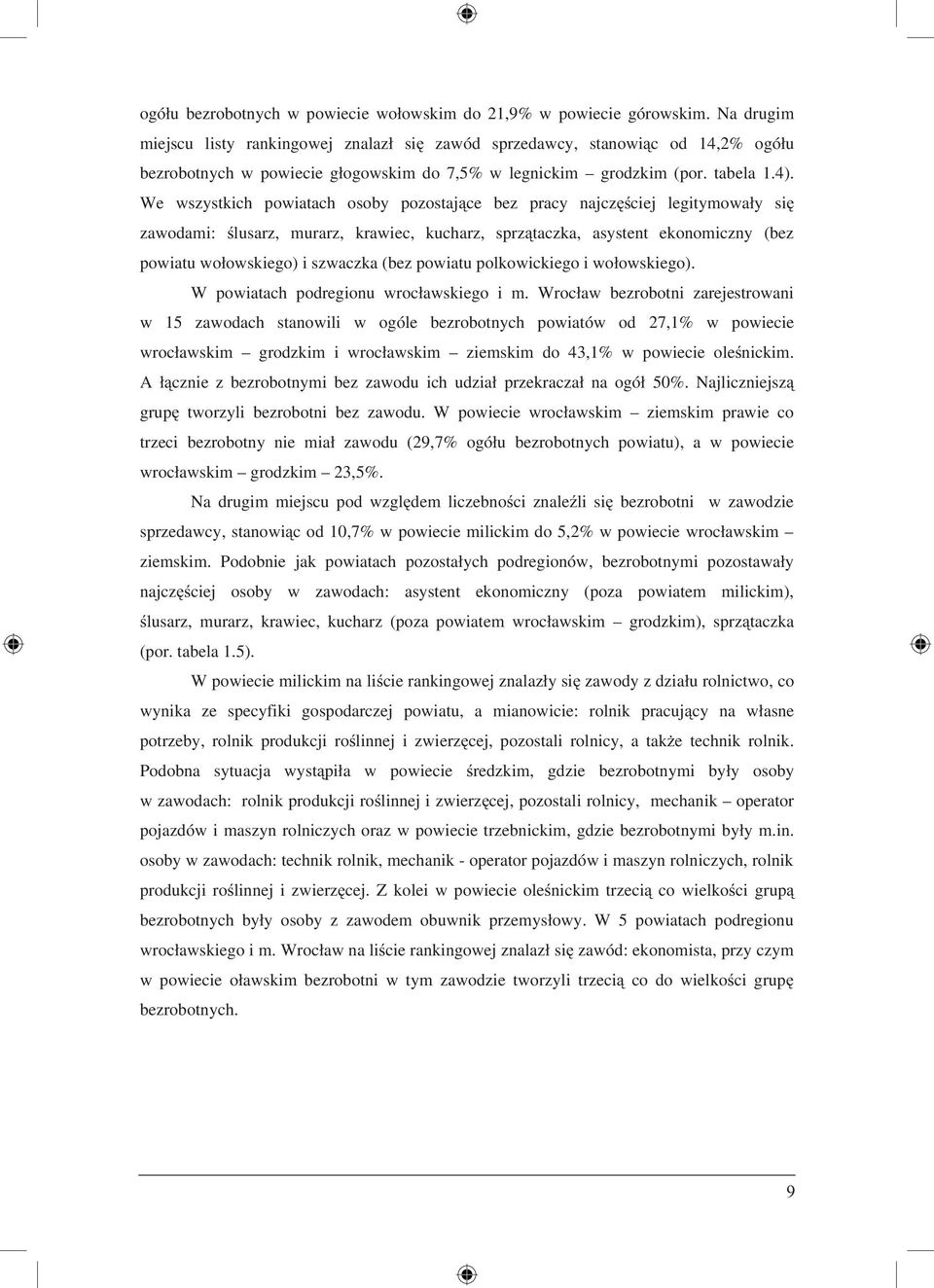 We szystkich poiatach pozostające bez pracy najczęściej legitymoały się zaodami: ślusarz, murarz, kraiec, kucharz, sprzątaczka, asystent (bez poiatu ołoskiego) i szaczka (bez poiatu polkoickiego i