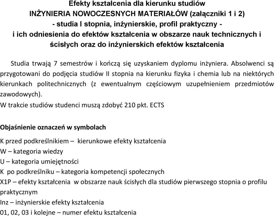 Absolwenci są przygotowani do podjęcia studiów II stopnia na kierunku fizyka i chemia lub na niektórych kierunkach politechnicznych (z ewentualnym częściowym uzupełnieniem przedmiotów zawodowych).