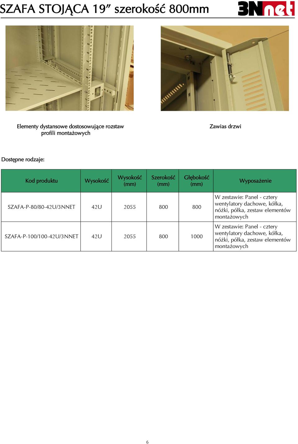 800 SZAFA-P-100/100-42U/3NNET 42U 2055 800 1000 W