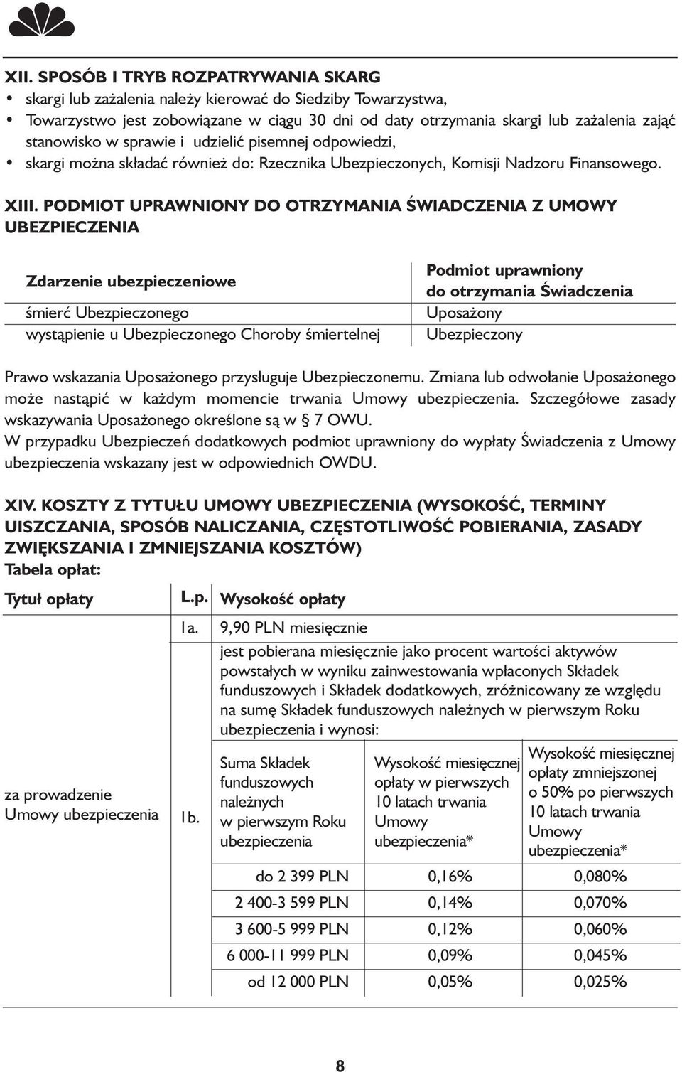 PODMIOT UPRAWNIONY DO OTRZYMANIA ŚWIADCZENIA Z UMOWY UBEZPIECZENIA Zdarzenie ubezpieczeniowe śmierć Ubezpieczonego wystąpienie u Ubezpieczonego Choroby śmiertelnej Podmiot uprawniony do otrzymania