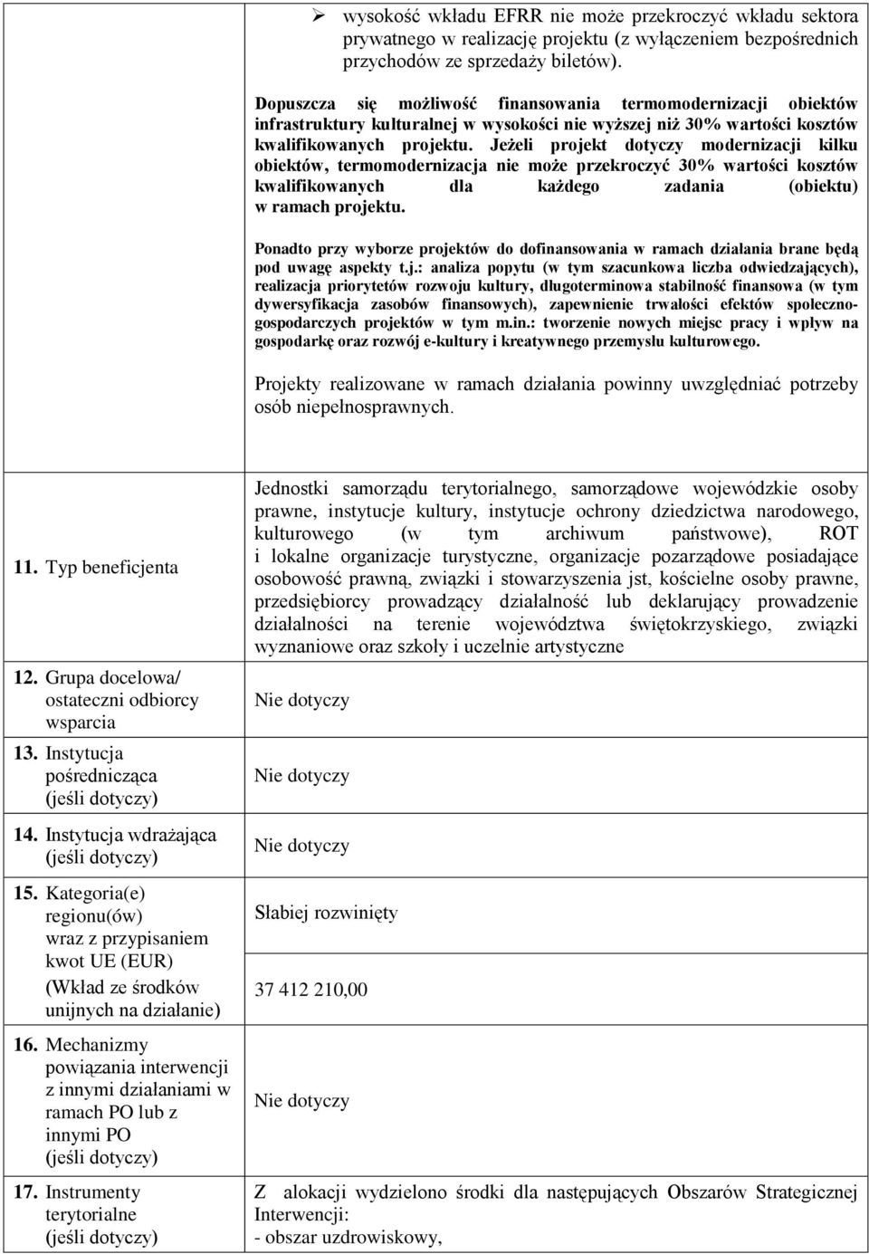 Jeżeli projekt dotyczy modernizacji kilku obiektów, termomodernizacja nie może przekroczyć 30% wartości kosztów kwalifikowanych dla każdego zadania (obiektu) w ramach projektu.