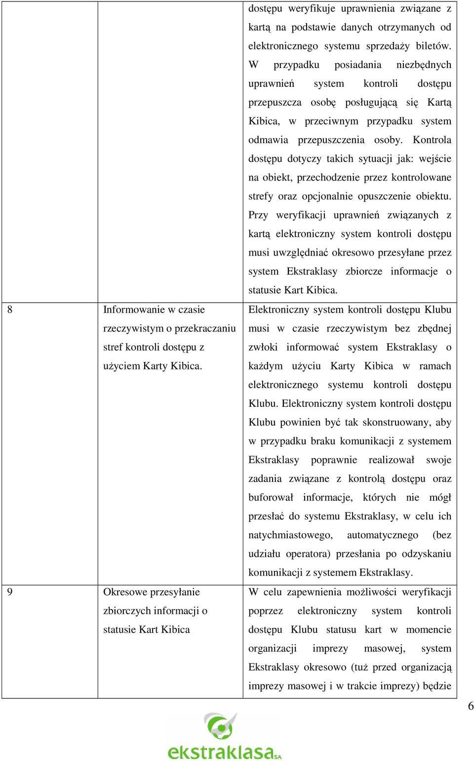 W przypadku posiadania niezbędnych uprawnień system kontroli dostępu przepuszcza osobę posługującą się Kartą Kibica, w przeciwnym przypadku system odmawia przepuszczenia osoby.