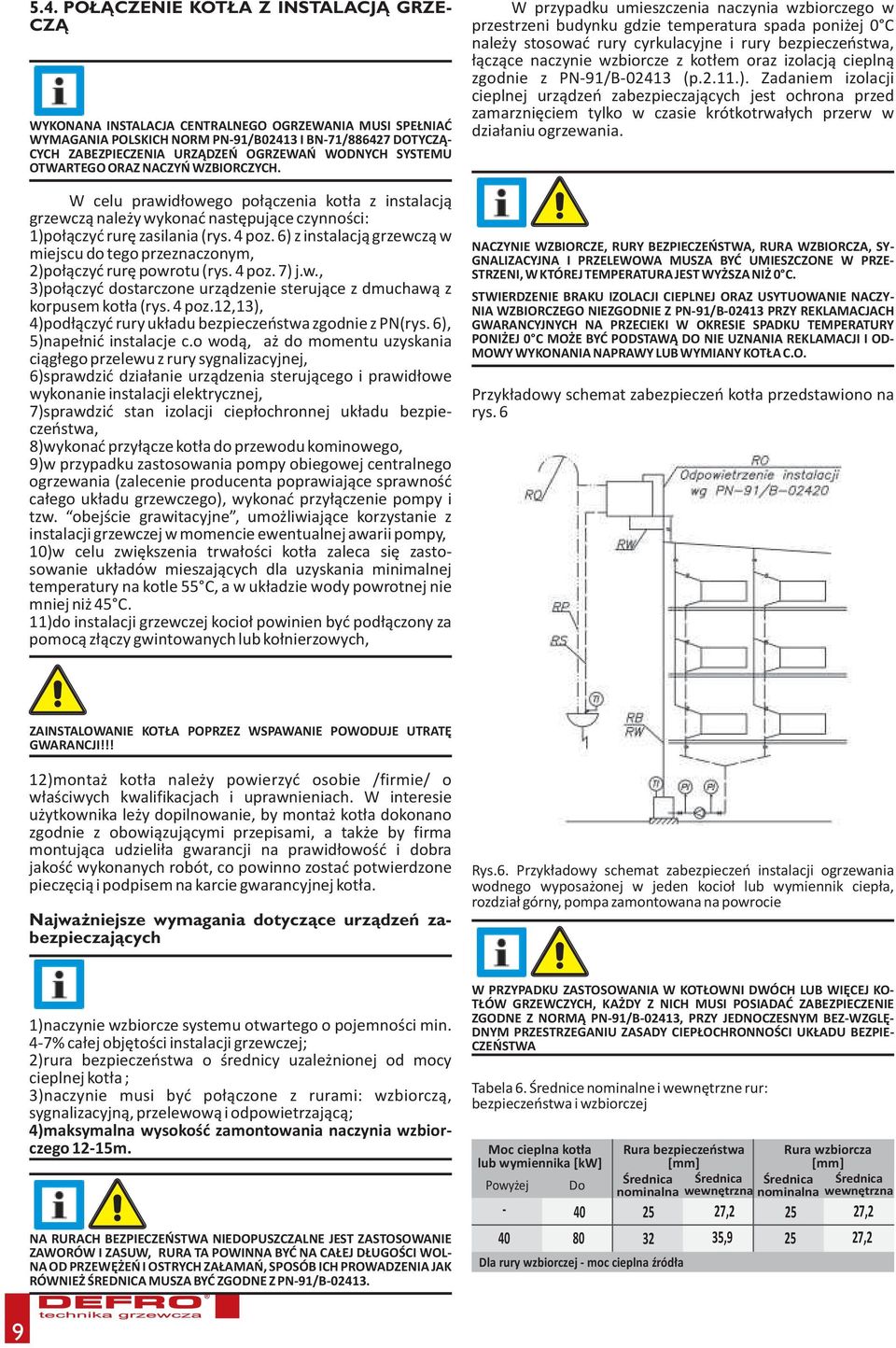 6) z instalacj¹ grzewcz¹ w miejscu do tego przeznaczonym, 2)po³¹czyæ rurê powrotu (rys. 4 poz. 7) j.w., 3)po³¹czyæ dostarczone urz¹dzenie steruj¹ce z dmuchaw¹ z korpusem kot³a (rys. 4 poz.12,13), 4)pod³¹czyæ rury uk³adu bezpieczeñstwa zgodnie z PN(rys.