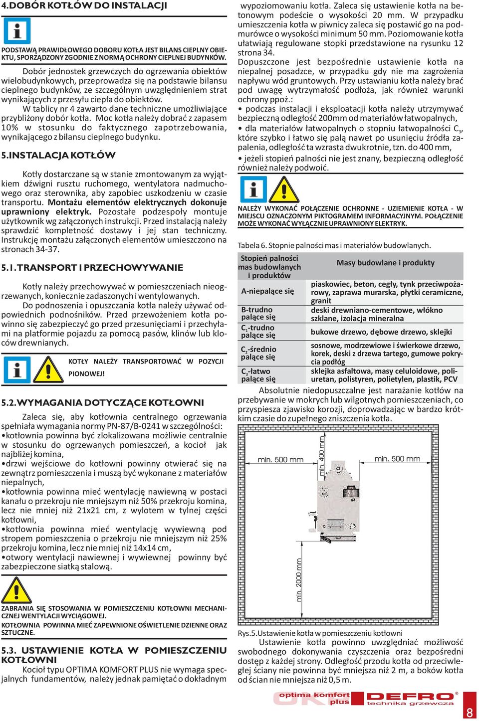 obiektów. W tablicy nr 4 zawarto dane techniczne umo liwiaj¹ce przybli ony dobór kot³a.