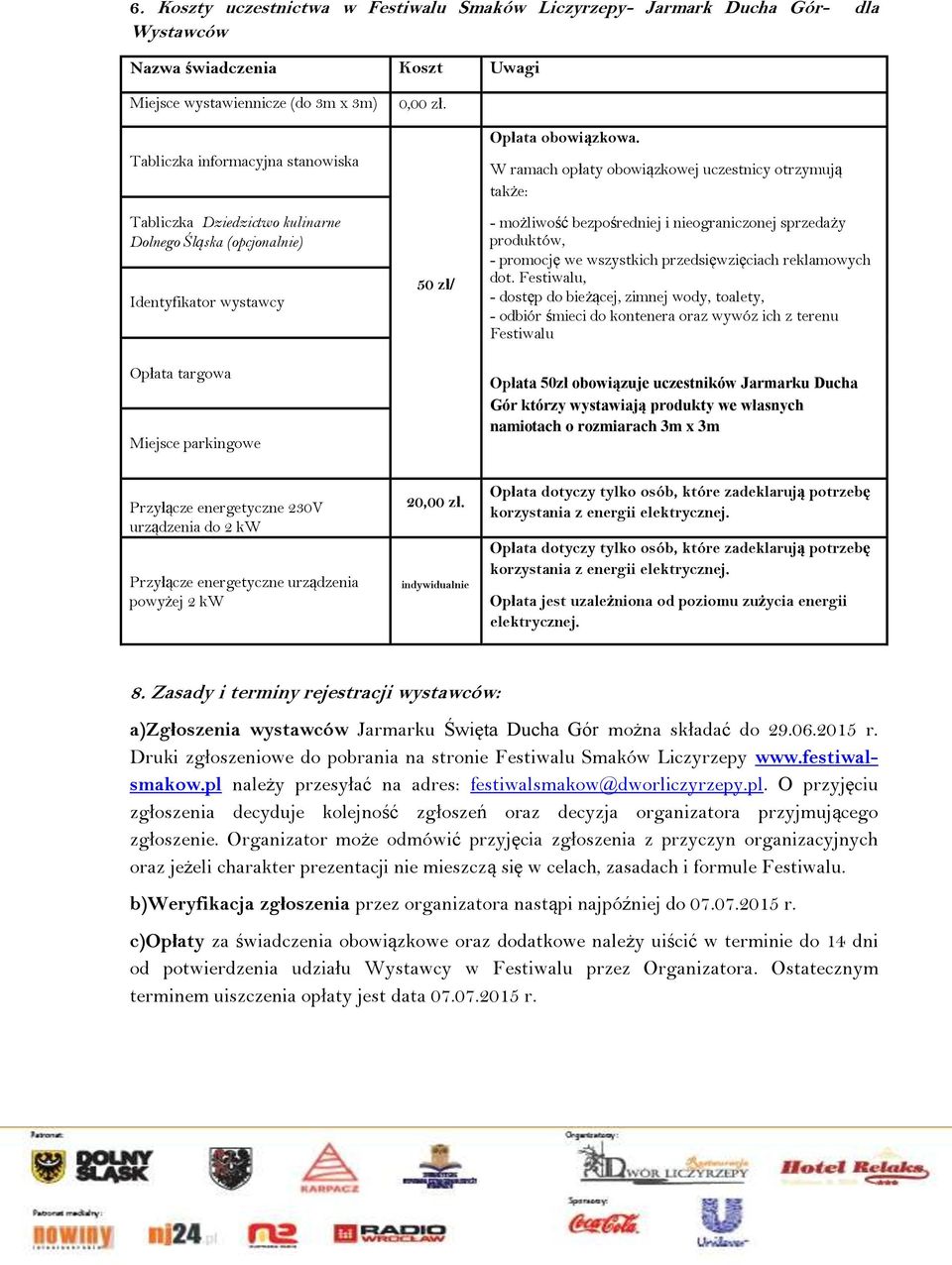 W ramach opłaty obowiązkowej uczestnicy otrzymują także: - możliwość bezpośredniej i nieograniczonej sprzedaży produktów, - promocję we wszystkich przedsięwzięciach reklamowych dot.