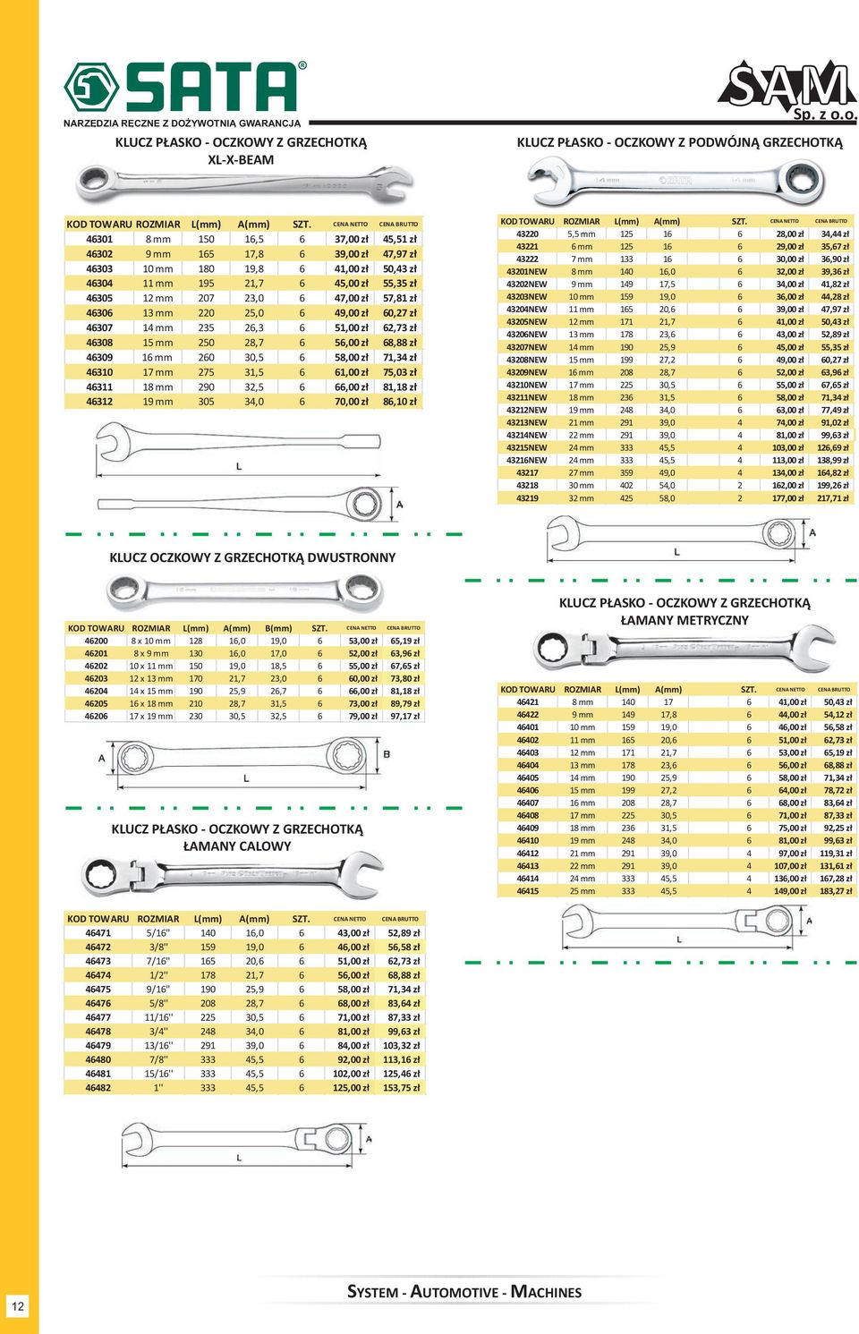 207 23,0 6 47,00 zł 57,81 zł 46306 13 mm 220 25,0 6 49,00 zł 60,27 zł 46307 14 mm 235 26,3 6 51,00 zł 62,73 zł 46308 15 mm 250 28,7 6 56,00 zł 68,88 zł 46309 16 mm 260 30,5 6 58,00 zł 71,34 zł 46310