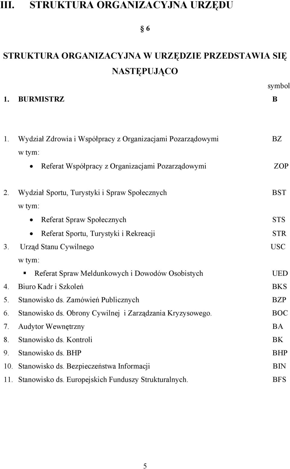Wydział Sportu, Turystyki i Spraw Społecznych BST w tym: Referat Spraw Społecznych STS Referat Sportu, Turystyki i Rekreacji STR 3.