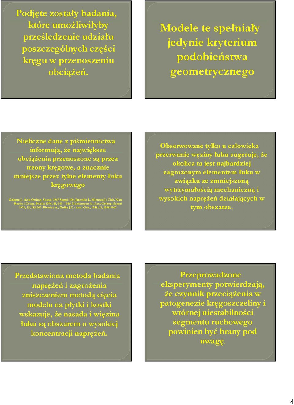 tylne elementy łuku kręgowego Galante J., Acta Orthop. Scand. 1967 Suppl. 100, Jaremko J., Mierzwa J.: Chir. Narz Ruchu i Ortop. Polska 1976, 41, 643 646; Nachemson A.: Acta Orthop.