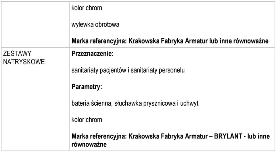 sanitariaty personelu bateria ścienna, słuchawka prysznicowa i