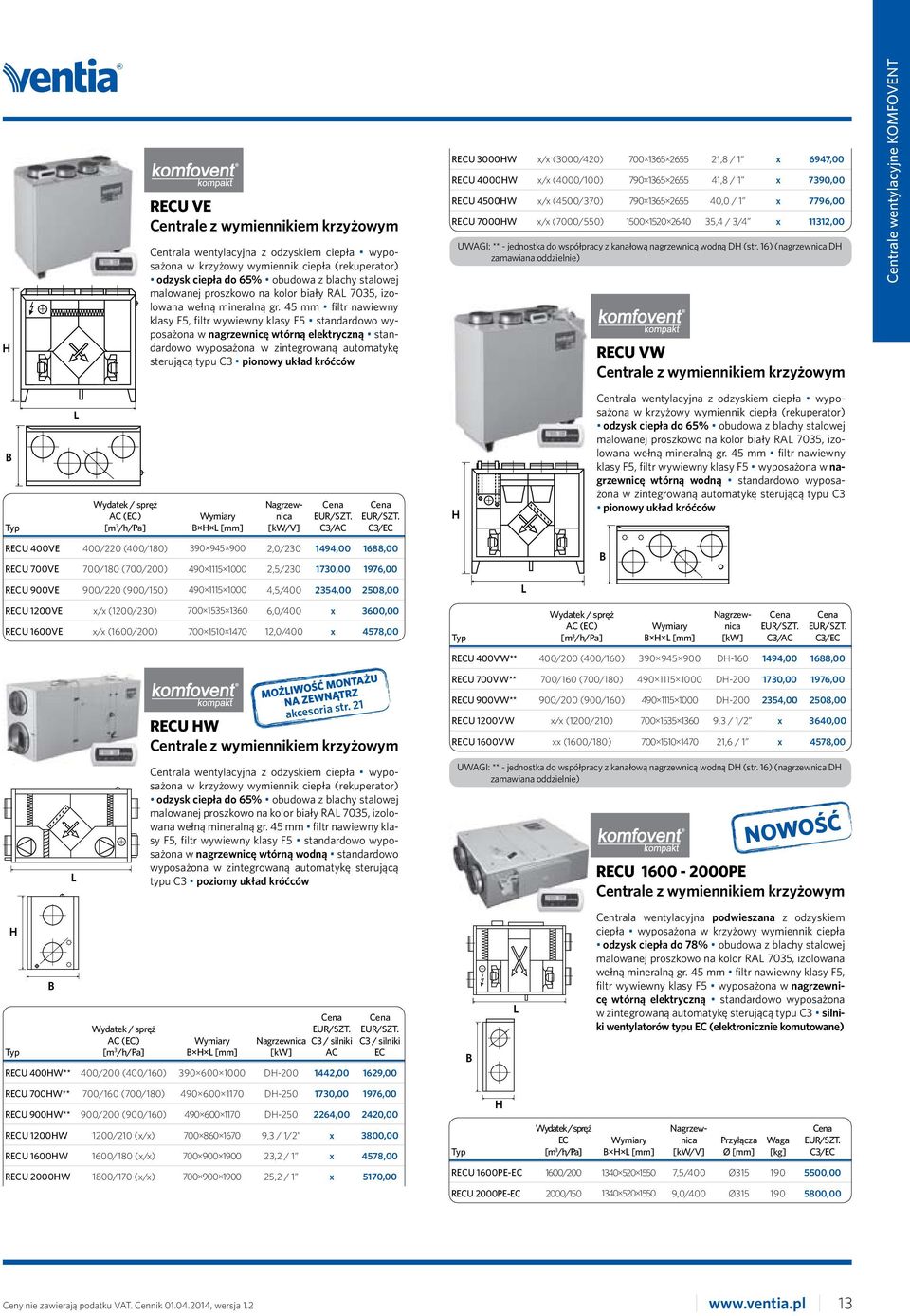 RECU 3000W x/x (3000/420) 700 1365 2655 21,8 / 1 x 6947,00 RECU 4000W x/x (4000/100) 790 1365 2655 41,8 / 1 x 7390,00 RECU 4500W x/x (4500/370) 790 1365 2655 40,0 / 1 x 7796,00 RECU 7000W x/x