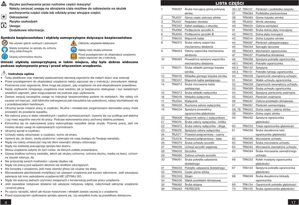 Symbole bezpieczeństwa i etykiety samoprzylepne dotyczące bezpieczeństwa: Nie używać gaśnic wodnych i pianowych Ostrożnie, urządzenie elektryczne Należy korzystać ze sprzętu do ochrony dróg