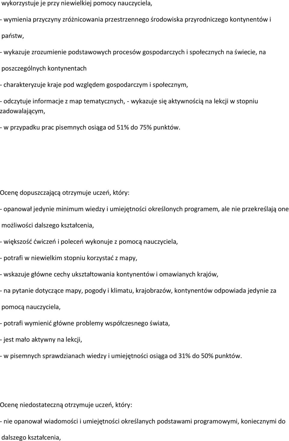 aktywnością na lekcji w stopniu zadowalającym, - w przypadku prac pisemnych osiąga od 51% do 75% punktów.