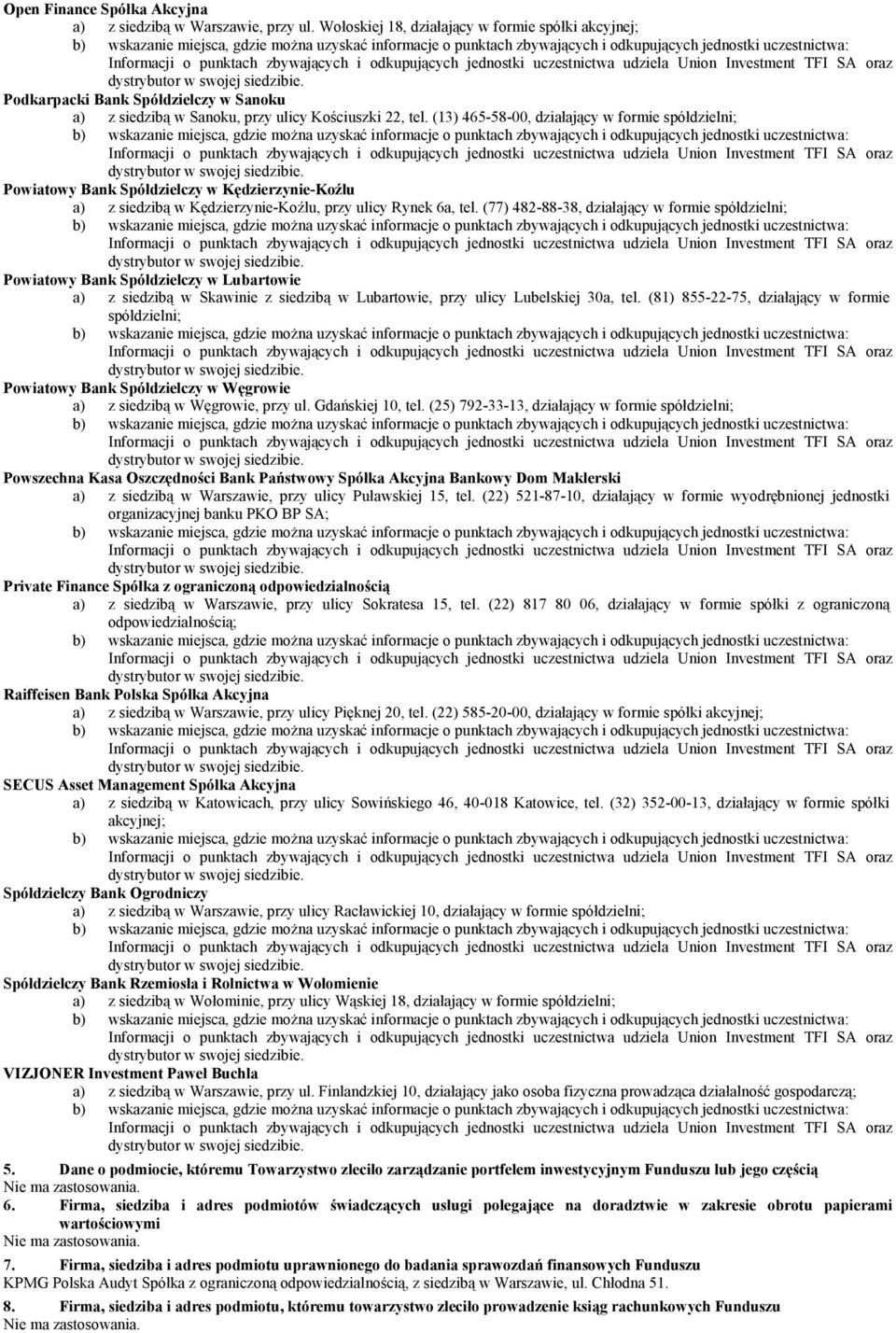 (13) 465-58-00, działający w formie spółdzielni; Powiatowy Bank Spółdzielczy w Kędzierzynie-Koźlu a) z siedzibą w Kędzierzynie-Koźlu, przy ulicy Rynek 6a, tel.