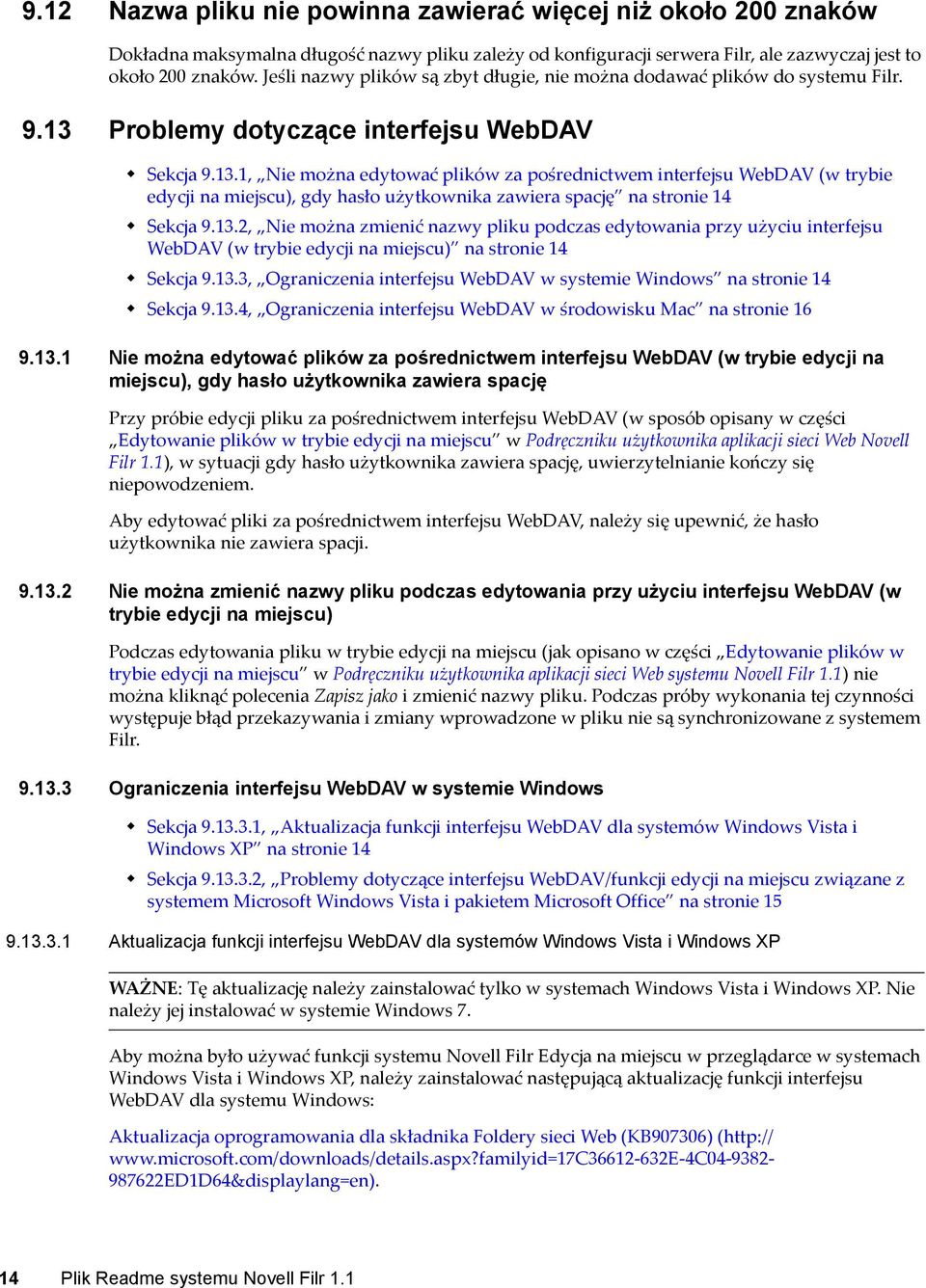 Problemy dotyczące interfejsu WebDAV Sekcja 9.13.
