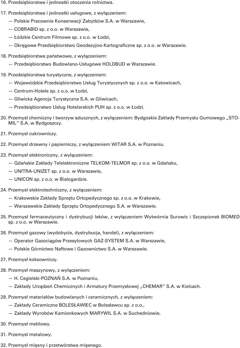Przedsiębiorstwa turystyczne, z wyłączeniem: Wojewódzkie Przedsiębiorstwo Usług Turystycznych sp. z o.o. w Katowicach, Centrum-Hotele sp. z o.o. w Łodzi, Gliwicka Ag