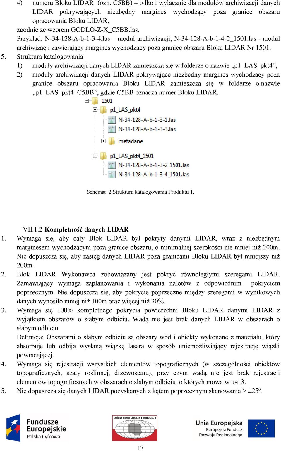 Przykład: N-34-128-A-b-1-3-4.las moduł archiwizacji, N-34-128-A-b-1-4-2_1501.las - moduł archiwizacji zawierający margines wychodzący poza granice obszaru Bloku LIDAR Nr 1501. 5.