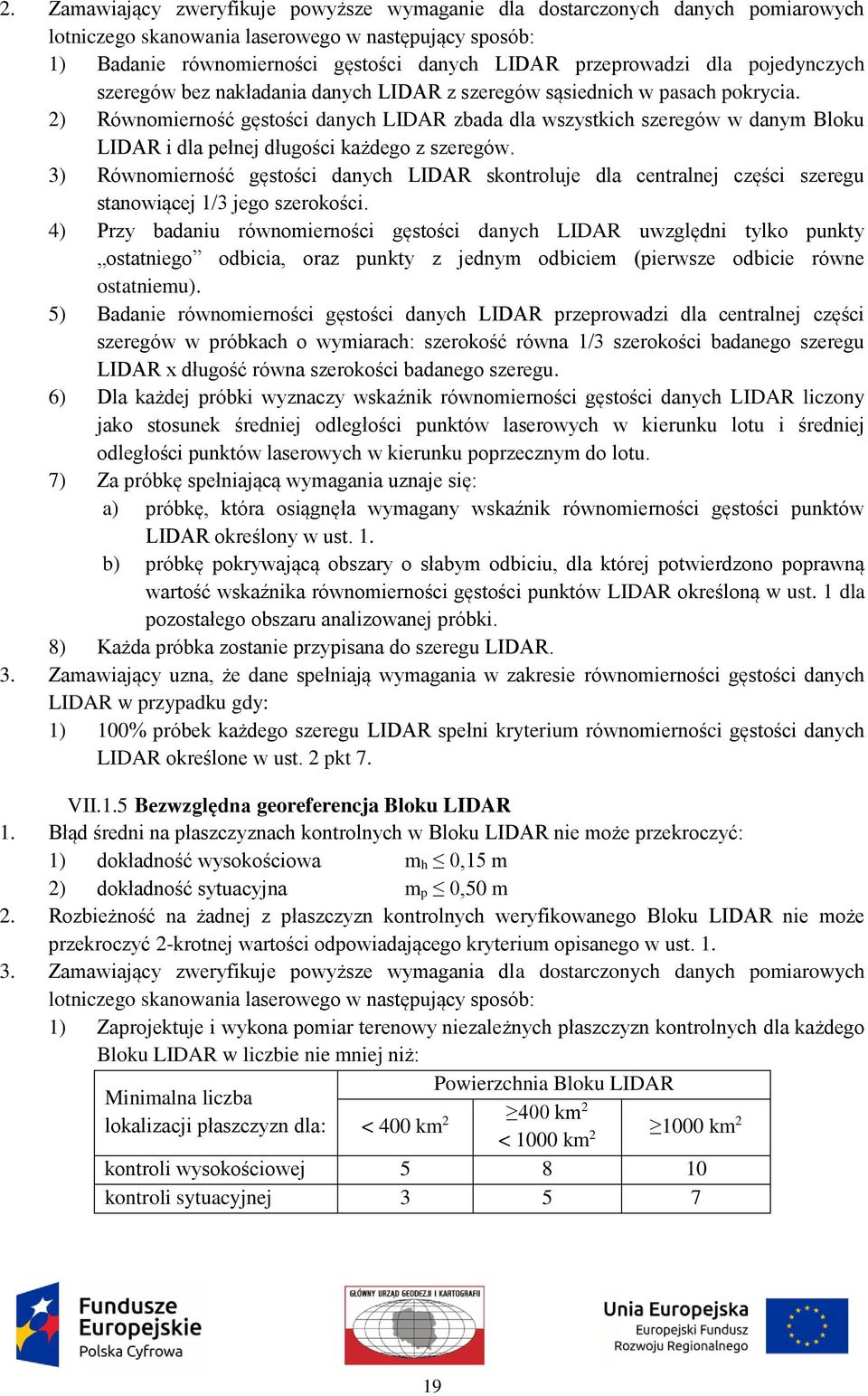 2) Równomierność gęstości danych LIDAR zbada dla wszystkich szeregów w danym Bloku LIDAR i dla pełnej długości każdego z szeregów.