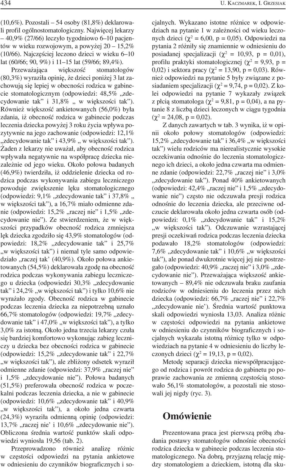 Najczęściej leczono dzieci w wieku 6 10 lat (60/66; 90, 9%) i 11 15 lat (59/66; 89,4%).