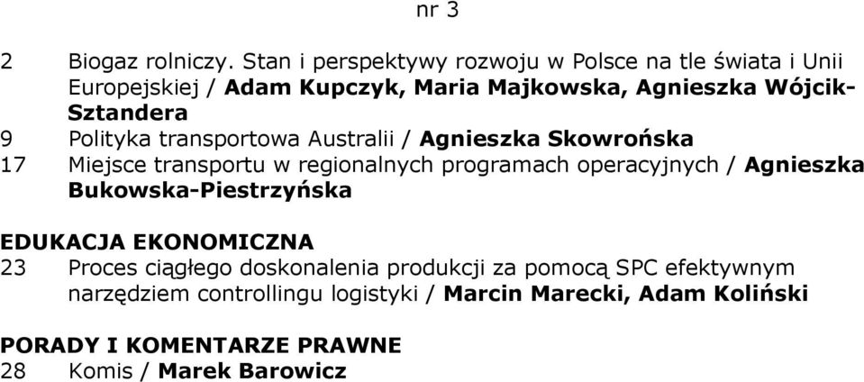 Sztandera 9 Polityka transportowa Australii / Agnieszka Skowrońska 17 Miejsce transportu w regionalnych programach