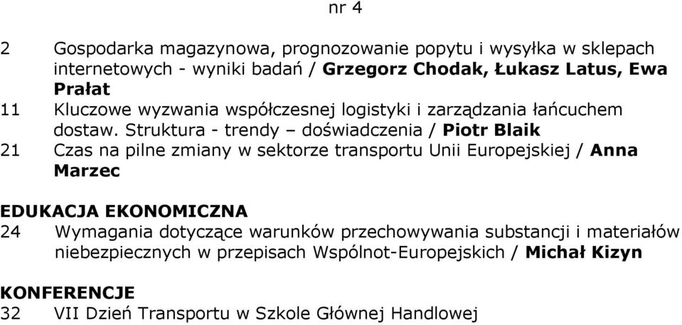 Struktura - trendy doświadczenia / Piotr Blaik 21 Czas na pilne zmiany w sektorze transportu Unii Europejskiej / Anna Marzec 24