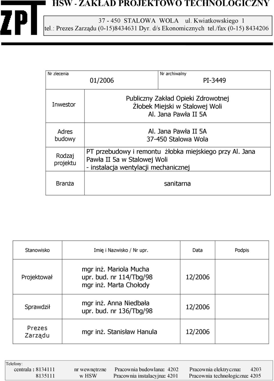 Jana Pawła II 5A 37-450 Stalowa Wola PT przebudowy i remontu żłobka miejskiego przy Al.