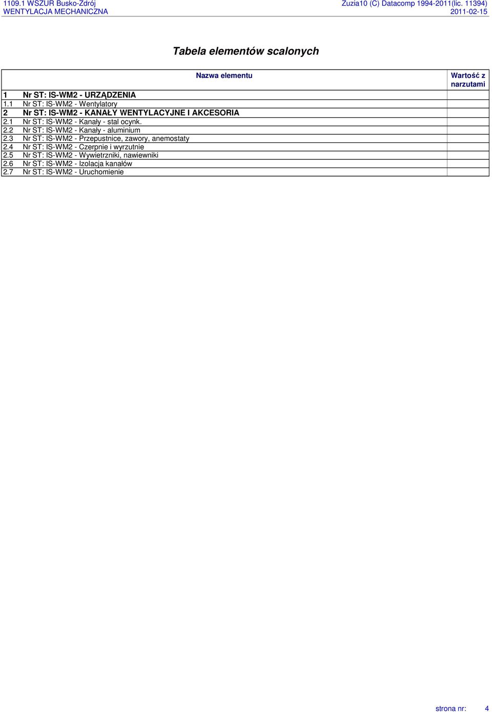 1 Nr ST: IS-WM2 - Kanały - stal ocynk. 2.2 Nr ST: IS-WM2 - Kanały - aluminium 2.