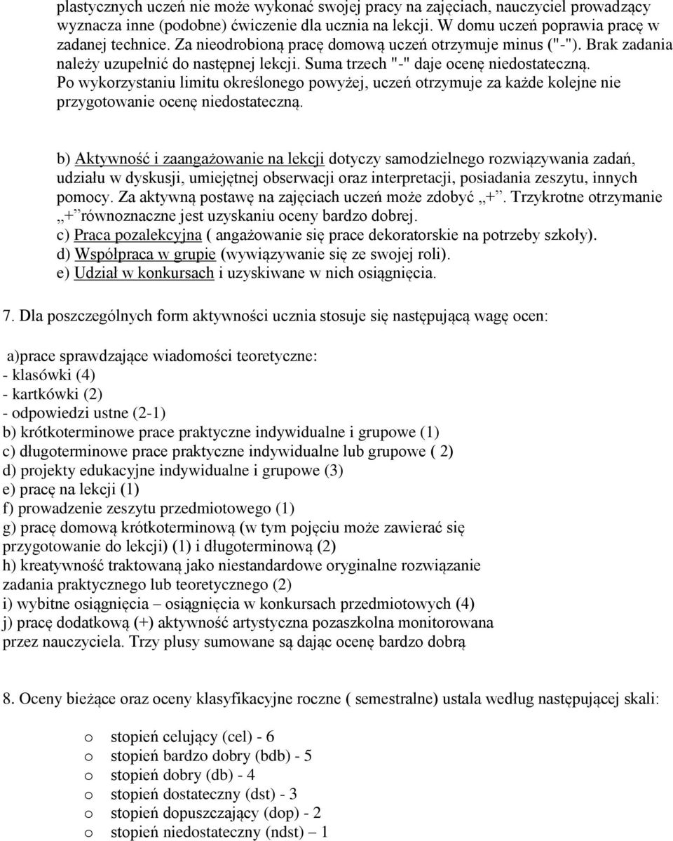 Po wykorzystaniu limitu określonego powyżej, uczeń otrzymuje za każde kolejne nie przygotowanie ocenę niedostateczną.