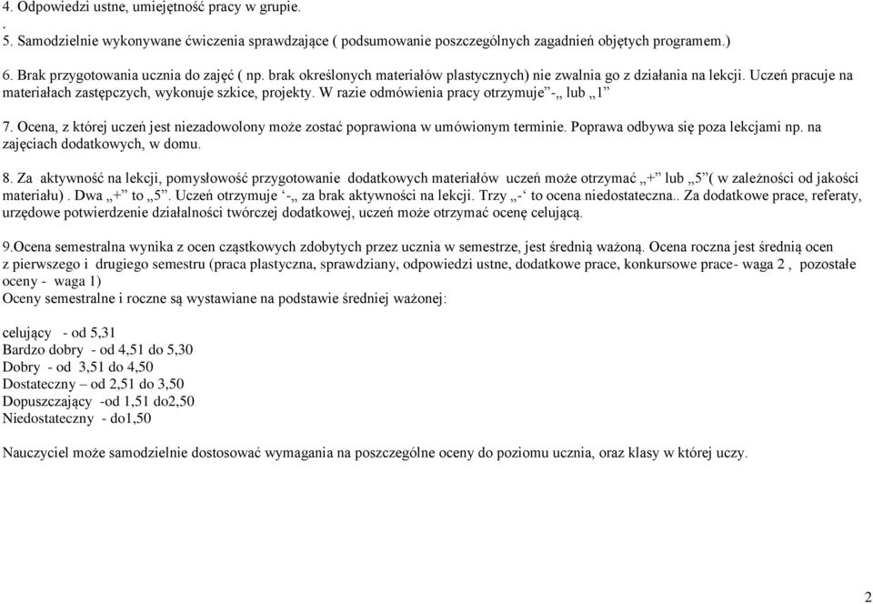 W razie odmówienia pracy otrzymuje - lub 1 7. Ocena, z której uczeń jest niezadowolony może zostać poprawiona w umówionym terminie. Poprawa odbywa się poza lekcjami np.