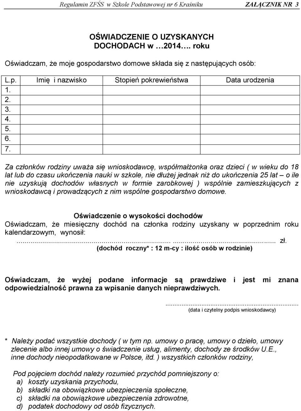 Za członków rodziny uważa się wnioskodawcę, współmałżonka oraz dzieci ( w wieku do 18 lat lub do czasu ukończenia nauki w szkole, nie dłużej jednak niż do ukończenia 25 lat o ile nie uzyskują