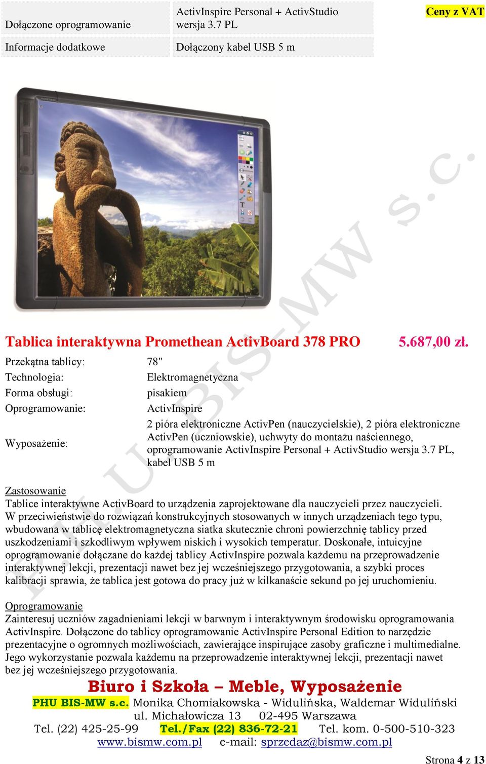 ActivPen (uczniowskie), uchwyty do montażu naściennego, oprogramowanie ActivInspire Personal + ActivStudio wersja 3.
