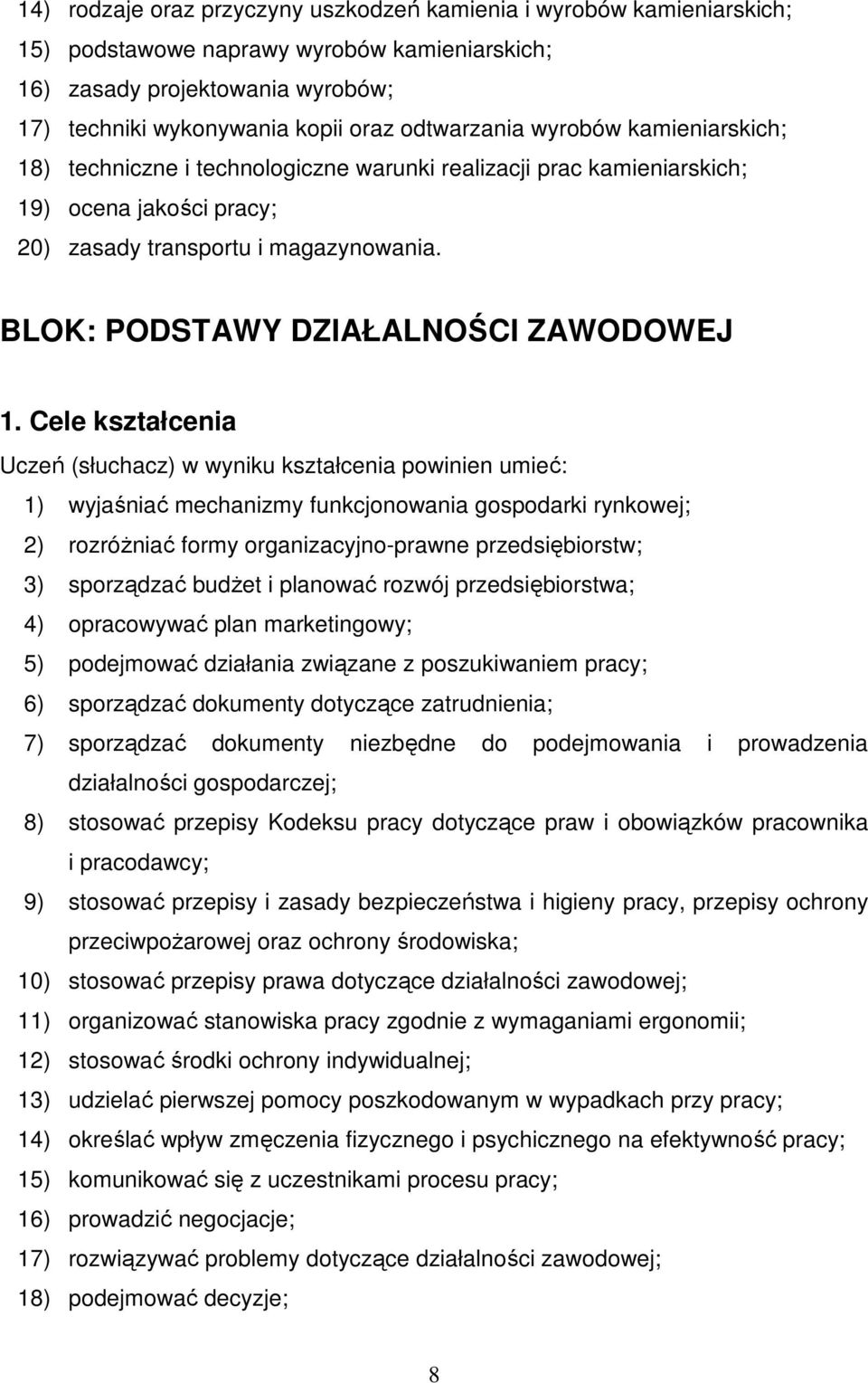 BLOK: PODSTAWY DZIAŁALNOŚCI ZAWODOWEJ 1.