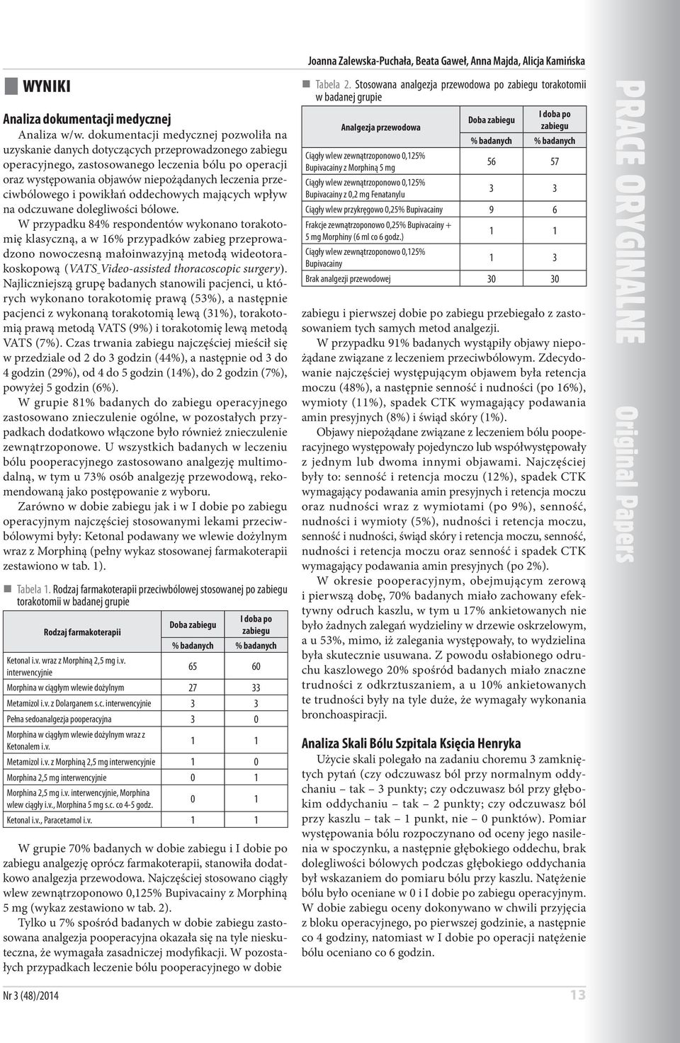 przeciwbólowego i powikłań oddechowych mających wpływ na odczuwane dolegliwości bólowe.