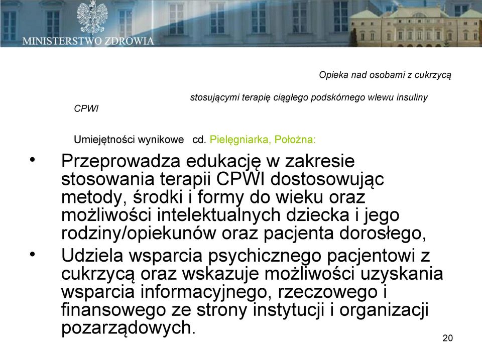 możliwości intelektualnych dziecka i jego rodziny/opiekunów oraz pacjenta dorosłego, Udziela wsparcia psychicznego pacjentowi z