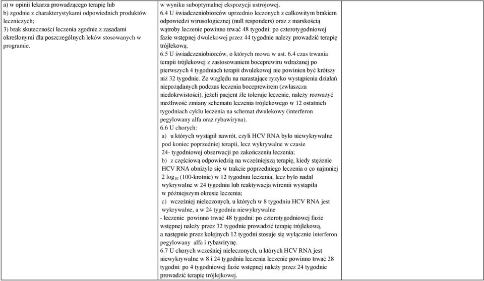 4 U świadczeniobiorców uprzednio leczonych z całkowitym brakiem odpowiedzi wirusologicznej (null responders) oraz z marskością wątroby leczenie powinno trwać 48 tygodni: po czterotygodniowej fazie