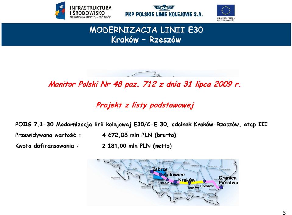 1-30 Modernizacja linii kolejowej E30/C-E 30, odcinek Kraków-Rzeszów, etap III Przewidywana wartość : Kwota