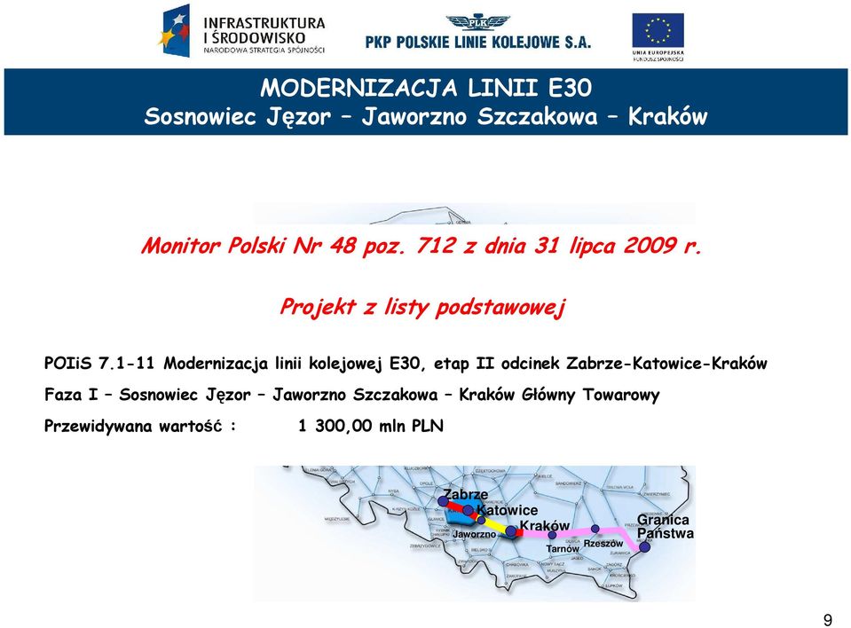 1-11 Modernizacja linii kolejowej E30, etap II odcinek Zabrze-Katowice-Kraków Faza I Sosnowiec Jęzor Jaworzno Szczakowa