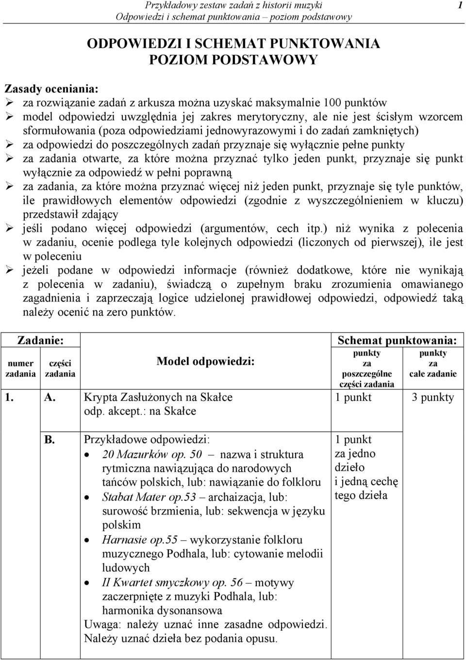 wyłącznie pełne punkty za zadania otwarte, za które można przyznać tylko jeden punkt, przyznaje się punkt wyłącznie za odpowiedź w pełni poprawną za zadania, za które można przyznać więcej niż jeden