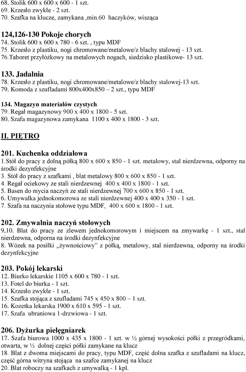 Krzesło z plastiku, nogi chromowane/metalowe/z blachy stalowej-13 szt. 79. Komoda z szufladami 800x400x850 2 szt., typu MDF 134. Magazyn materiałów czystych 79.