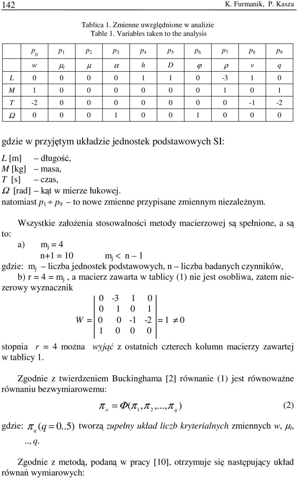 układzie jednostek podstawowych SI: L [m] długość, M [kg] masa, T [s] czas, Ω [rad] kąt w mierze łukowej. natomiast p 1 p 9 to nowe zmienne przypisane zmiennym niezależnym.