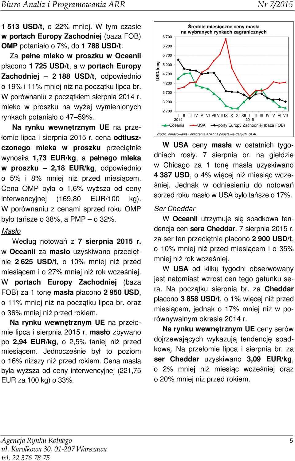 mleko w proszku na wyżej wymienionych rynkach potaniało o 47 59%. Na rynku wewnętrznym UE na przełomie lipca i sierpnia r.