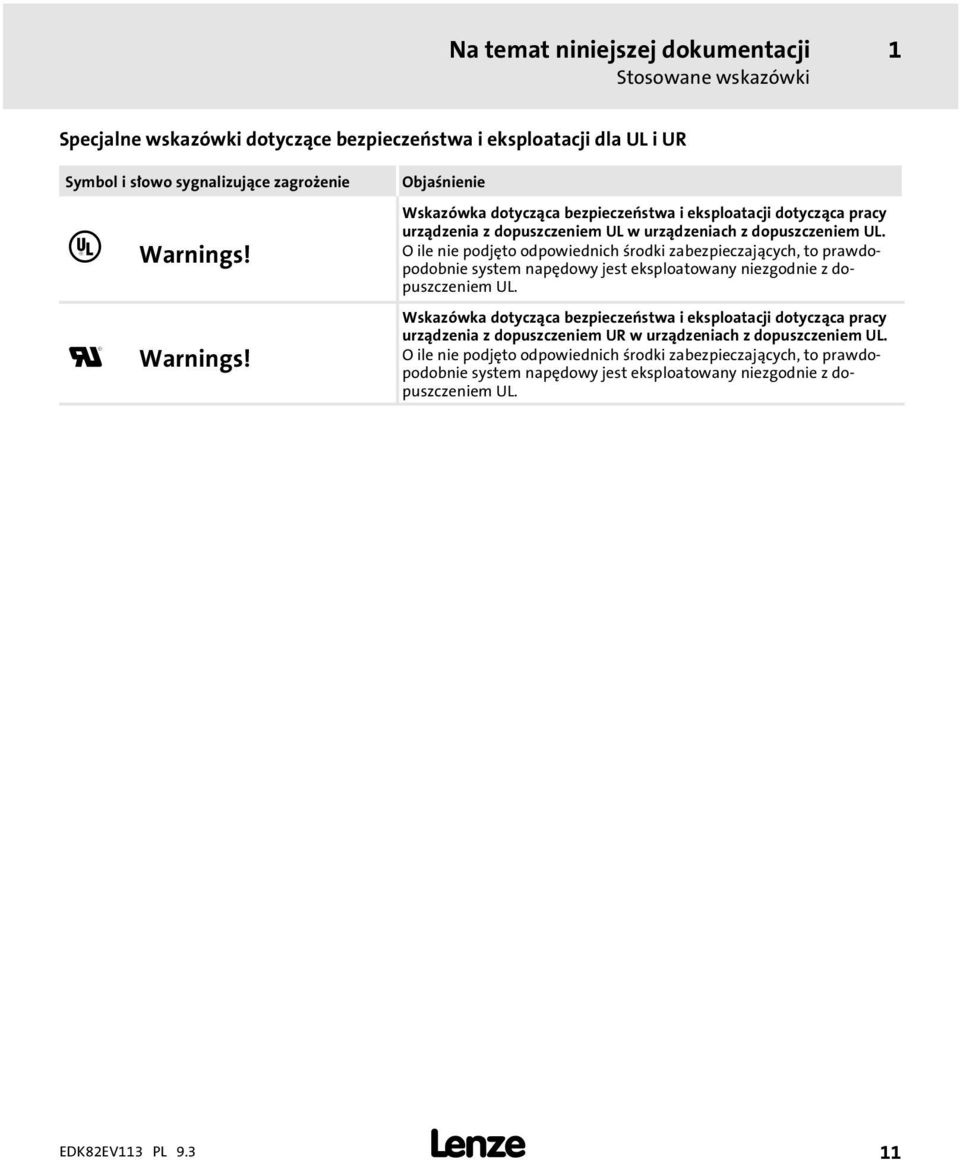 O ile nie podjęto odpowiednich środki zabezpieczających, to prawdopodobnie system napędowy jest eksploatowany niezgodnie z dopuszczeniem UL.