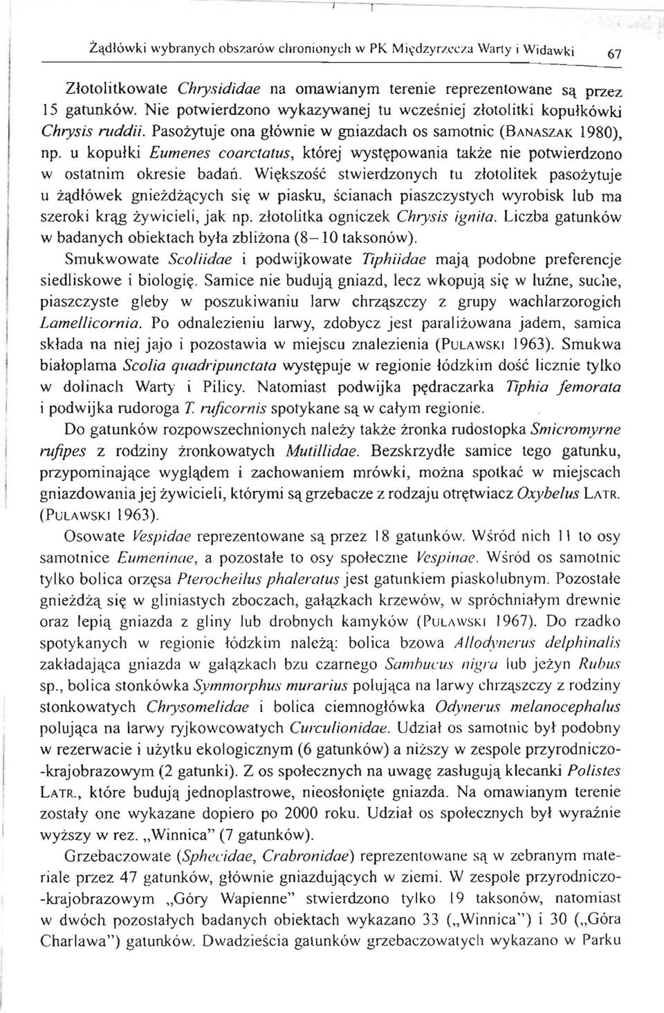 u kopułki Eum enes coarctatus, której występowan ia także nie potwierdzono w ostatnim okresie badań.