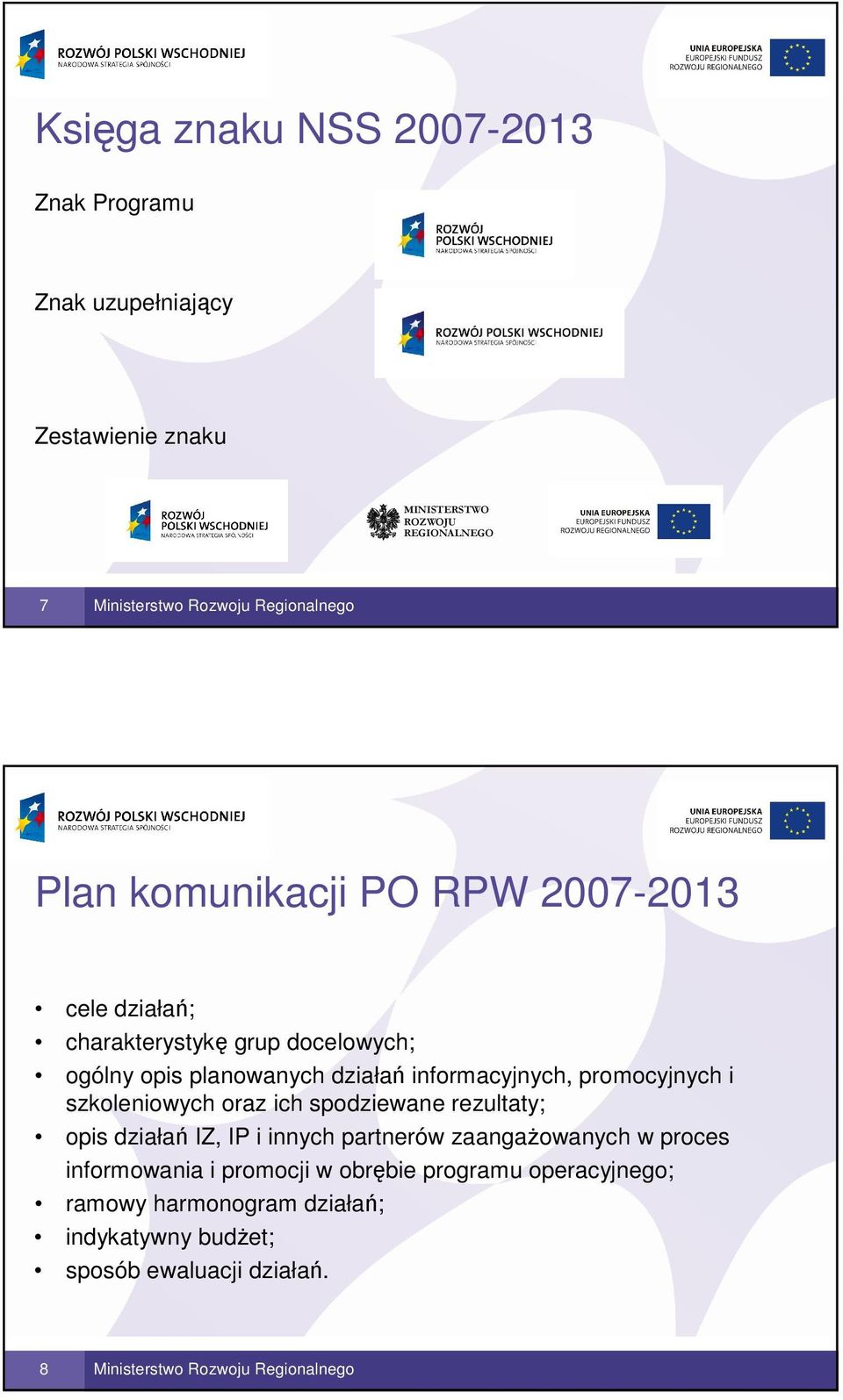 promocyjnych i szkoleniowych oraz ich spodziewane rezultaty; opis działań IZ, IP i innych partnerów zaangaŝowanych w proces