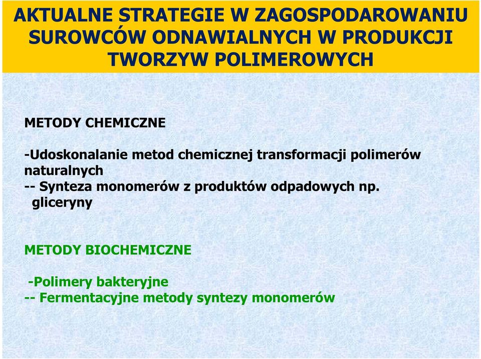 polimerów naturalnych -- Synteza monomerów z produktów odpadowych np.