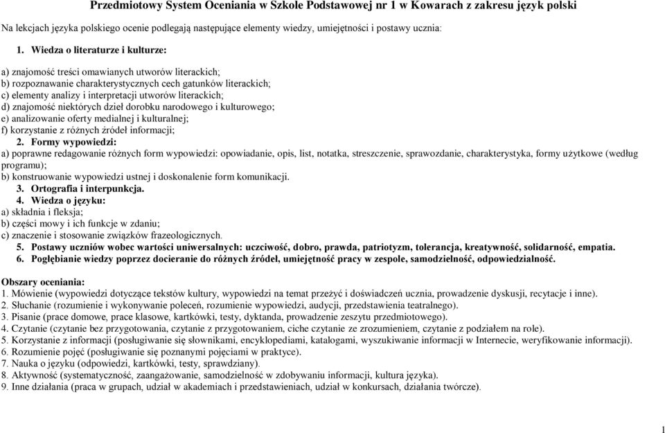 literackich; d) znajomość niektórych dzieł dorobku narodowego i kulturowego; e) analizowanie oferty medialnej i kulturalnej; f) korzystanie z różnych źródeł informacji; 2.