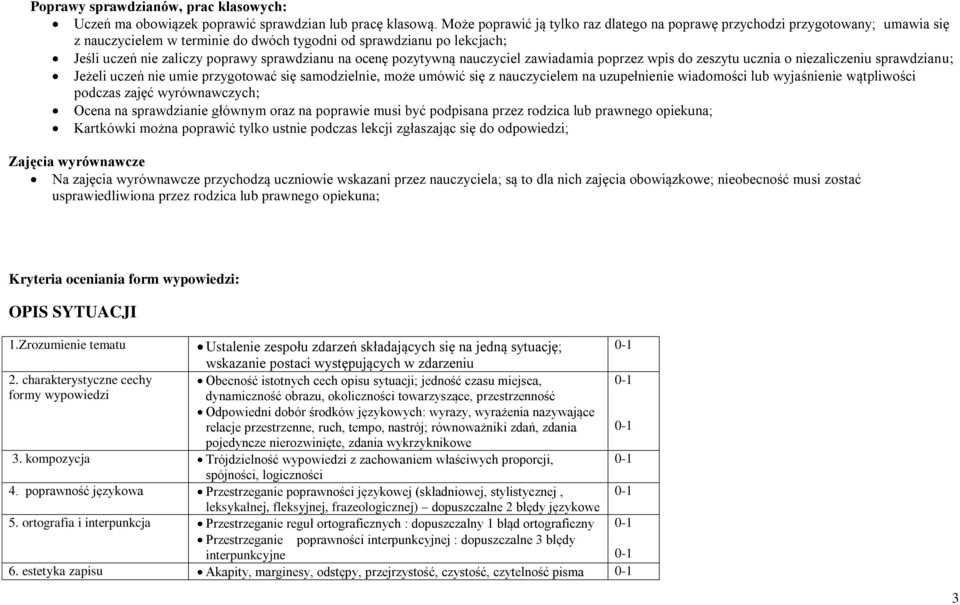 ocenę pozytywną nauczyciel zawiadamia poprzez wpis do zeszytu ucznia o niezaliczeniu sprawdzianu; Jeżeli uczeń nie umie przygotować się samodzielnie, może umówić się z nauczycielem na uzupełnienie